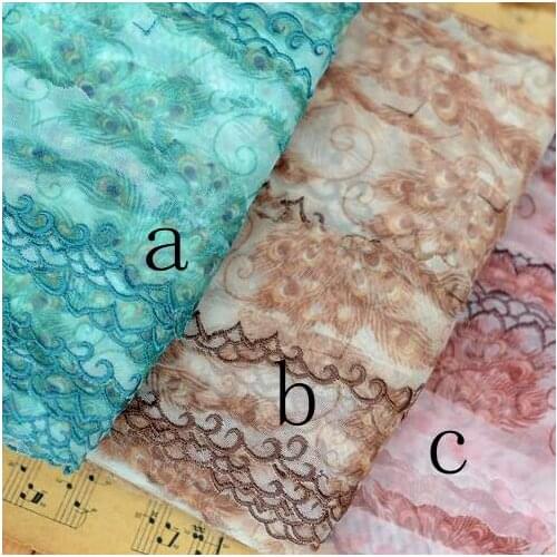 5 Meters/lot 5cm Green Pink Brown Flowers Embroidery Stretchy Lace Fabric Floral Print French Lace Fabric for Party Dress