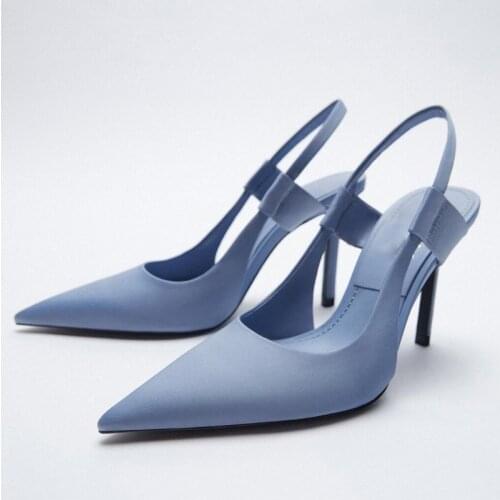 LMCAVASUN Temperament Women Shoes New 2021 Blue Slingbacks Pointed toe High-heeled Shoes Spring Elegant Sandals Fairy Wind 10cm