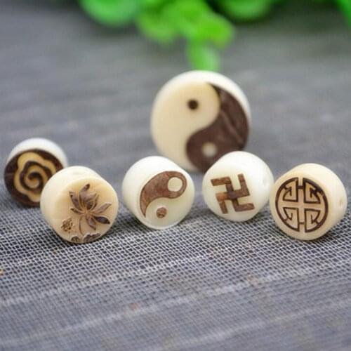 WEIYU 5pcs Natural Ivory Nut/Tagua Nut Hand Carved Chinese Traditional Lucky Sign Lotus Beads For Jewelry Making Wooden Charms
