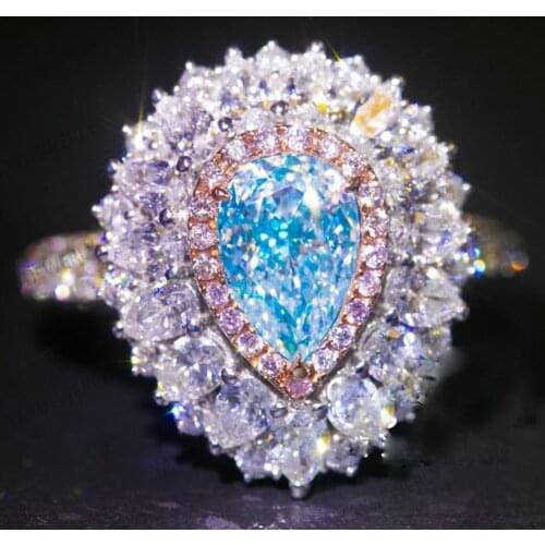 YaYI Jewelry Fashion Princess Cut 8.7 CT Blue Zircon Silver Color Engagement Rings wedding Heart Rings Party Rings Gifts 1417