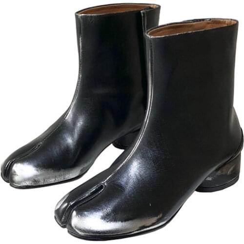 Tabi Ankle Boots for Women New Arrival Genuine Leather Ankle Boots Med Chunky Heels Shoes Woman Fashion Boots