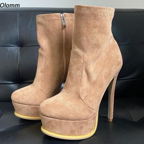 Olomm New Women Platform Ankle Boots Sexy Stiletto High Heels Boots Round Toe Gorgeous 4 Colors Party Shoes Women US Size 5-10.5