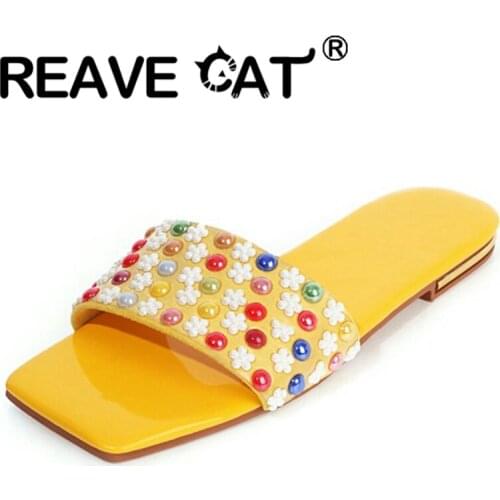 REAVE CAT 2021 Summer Sweet Fashion Ladies Slippers Flat Sweet Flowers Polka Dot Heel Slide Slingbacks Open Toe Size 34-43 A4163