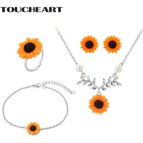 TOUCHEART Charms Wedding Suit Jewelry Flower Set Crystal Gold Statement Necklaces Earrings Ring Bracelet For Women Set SET190001