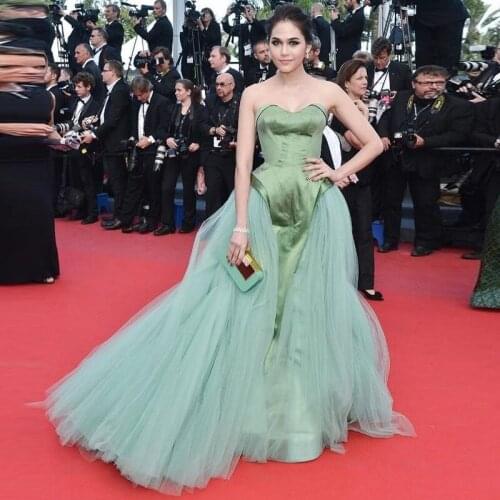 Avocado Green Mermaid Evening Dresses Sweetheart Tulle Skirt Celebrity Gown Backless Long Formal Wears