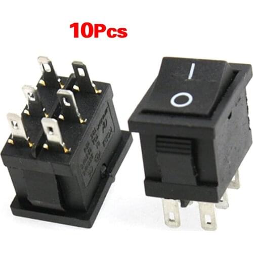 10pcs AC 6A/250V 10A/125V 6 Pin DPDT ON/ON 2 Position Snap In Boat Rocker Switch