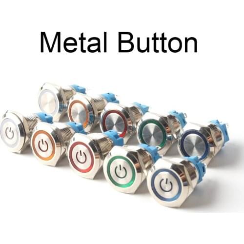 12/16/19/22mm LED Light Momentary Latching Car Engine Power Switch 6V/24V/220V Waterproof Metal Push Button Switch Red Blue