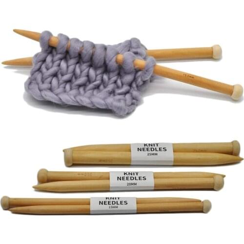 2Pcs/Set Wooden Knitting Needles 15/20/25mm Wooden Single Point Knitting Needles Knitting tools for Scarf Sweater(Length 35cm)