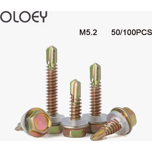 50/100PCS M5.2*19/25/32-100mm Drilling Hexagonal Self Drilling Screws, Dovetail Screws Padded Blacksmith Screw