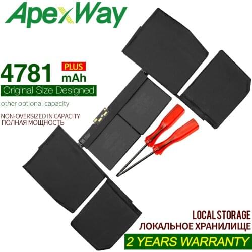 ApexWay A1527 A1705 battery for Apple macbook pro 12" A1534 (2015-2016 year) MF855 MJY32CH/A MK4M2 EMC2746 11.4V-4781mAh
