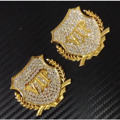 Car Badge VIP V I P Gold Crystal Diamond Emblem Side Sticker Metal 2pcs set