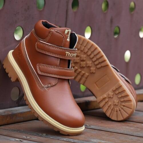 Children Boots Autumn And Winter Leather School Boy Shoes Fashion In The Calf Snow Boots Plush Warm Waterproof Kids Martin Boots