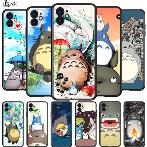 Cute Totoro for Apple iPhone 12 Pro Max Mini 11 Pro XS Max X XR 6S 6 7 8 Plus 5 5S SE2020 Black Phone Case