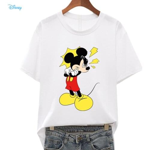 Disney Angry Mickey Mouse T Shirt Oversize Femme Short Sleeve Korean Fashion Woman Tshirts Summer 2021 90s Aesthetic Y2K Tops