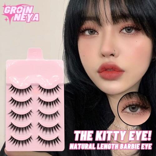 GROINNEYA 5 Pairs 3D Faux Mink Lashes Natural False Eyelashes Fluffy Soft Wispy Volume Cross Reusable Eyelash MaKeup Tools