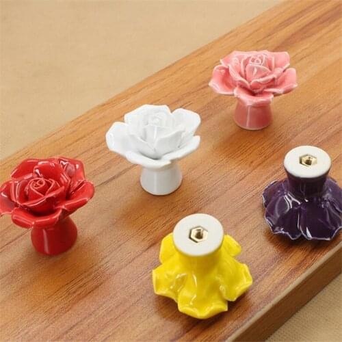 Rose Flower Shape Ceramic Knob / Room Dresser Knobs White Pink Cabinet Pulls Knobs / Unique Kitchen Door Handle Knob