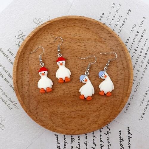 Korean Fashion Cute Red Blue Duck Cartoon Animals Unusual Earrings Funny 2021 Trendy New Resin Jewelry For Women Accessories