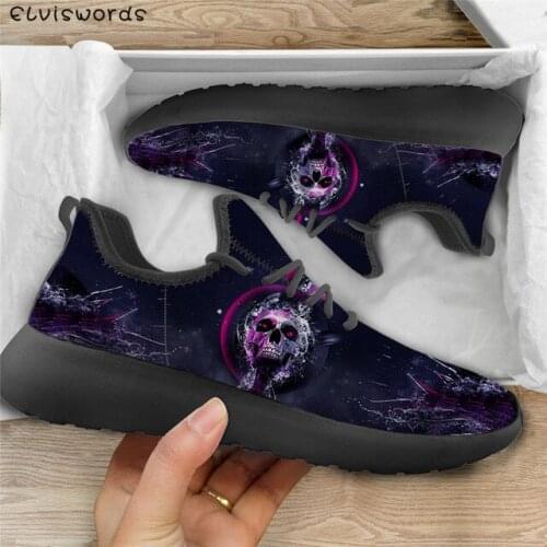 ELVISWORDS Women Shoes Punk Skull 3D Pattern Casual Ladies Sneakers Fashion Comfortable Flats Shoes Walking Shoes for Female Hot