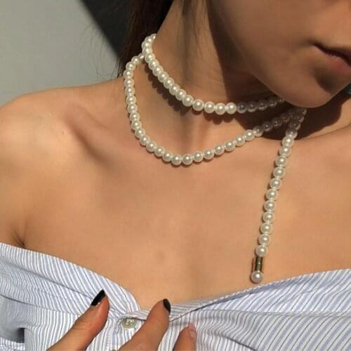 Brass Pearl Chains Necklace Women Jewelry Designer T Show Runway Party Gown Wedding Japan Korean INS Gothic Hiphop