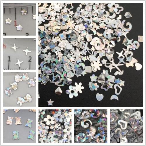 20g Laser Silver Mix Shape PVC loose Sequins Glitter Paillettes for Nail Art Manicure, Wedding Confetti,Accessories for Crafts