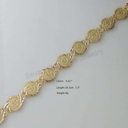 Min Order is 10 usa dollar / NEW 7.3" - YELLOW GOLD GP OVERLAY FILL BRASS FLOWER PATTERN ON SURFACE ROUND PART BRACELET