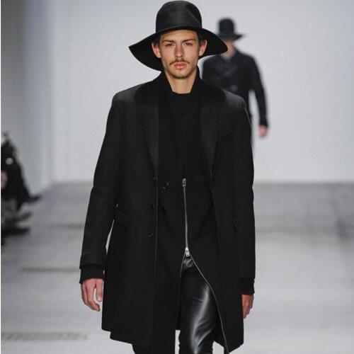 Mens woolen coat mid-length high-end custom single-row suit collar casual woolen coat