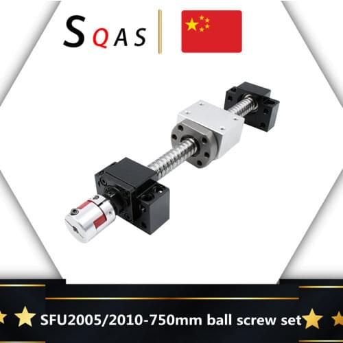 Ball screw kit SFU2005 SFU2010 750mm ball screw end machined with BK15 BF15 +single nut +nut holder+coupling for cnc part