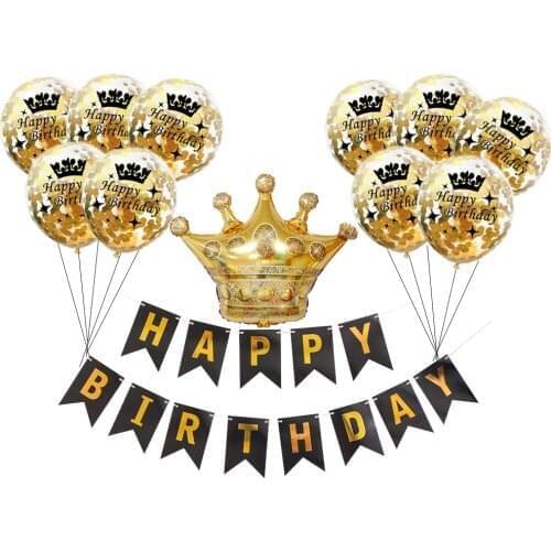 12Inch Rose Gold Confetti Happy Balloon Inflatable latex Balloon Black Happy Birthday Banner 30th 40th 50th Birthday Party Decor