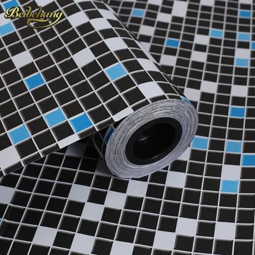 Beibehang 60X500cm Bathroom wall stickers PVC mosaic wallpaper kitchen waterproof tile stickers plastic self adhesive wall paper