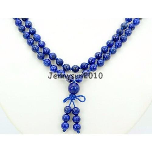 Natural Lapis Lazuli 6mm Gems Stone Buddhist 108 Beads Prayer Mala Knot Necklace Multi-Purpose 5Strands/Pack