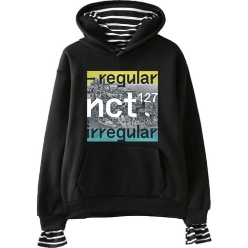 NCT 127 Fashion Printed Fake two piece Hoodies Sweatshirts Harajuku Casual Kpop Hoodie Sweatshirt Long Streetwear Jacket Clothes