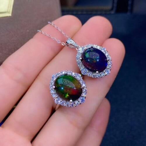 New Design Black Opal jewelry set Natural Real Black Opal 925 sterling silver 1pc Black Opal pendant,1pc Black Opal ring