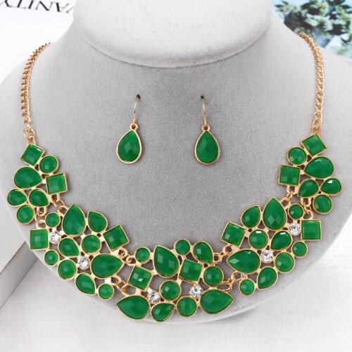 Hesiod Charm Shiny Green Crystal Jewelry Set for Women Waterdrop Beads Wedding Jewelry Sets