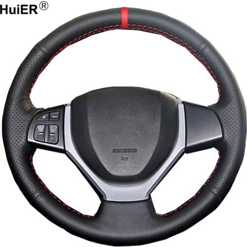 HuiER Hand Sewing Car Steering Wheel Cover Wrap Funda Volante For Suzuki Swift 2011-2017 Vitara 2015-2019 Celerio 2015-2019 SX4