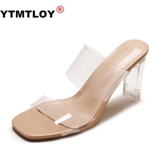 Transparent High Heels Women Square Toe Sandals Summer Shoes Woman Clear High Pumps Wedding Jelly Buty Damskie Heels Slippers