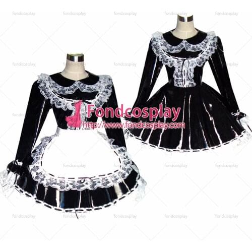 Sexy Sissy Maid Black Pvc Dress Lockable Uniform Cosplay Costume Tailor-made[G349]
