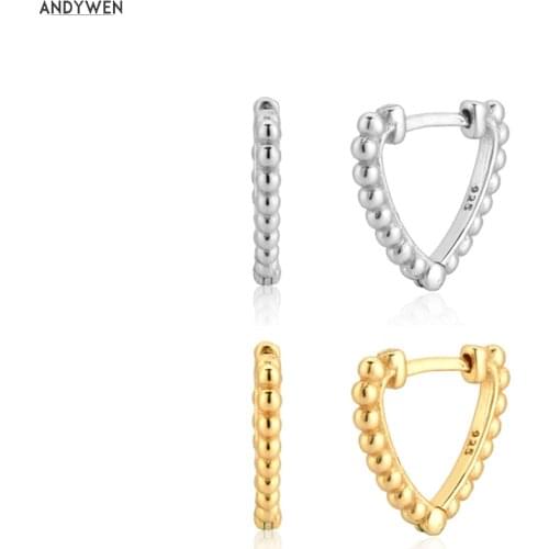 ANDYWEN 100% 925 Sterling Silver Gold Beads Heart Hoop Huggies Piercing Pendientes Luxury Fashion Jewelry 2020 Rock Punk Loop