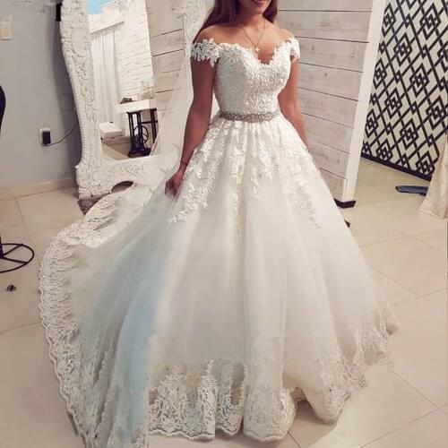 ANGELSBRIDEP Sweetheart Wedding Dresses Vestido De Noiva Sexy Off-Shoulder Applique Floor-length Tulle Formal Bride Dress Plus