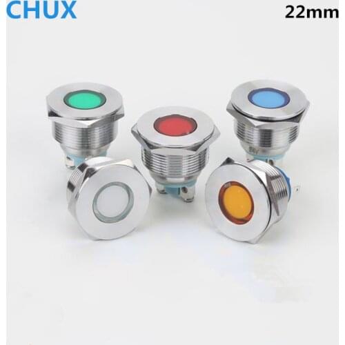 22mm LED Metal Indicator Light Flat Head With screw welding feet 3v 12V 24V 48V 110V 220v Colorful Switch waterproof Signal Lamp