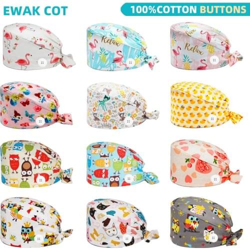 Unisex Surgicals Caps Adjustable Cotton Work Hat Nursing Accessories Cap Gorro Quirofano Mujer Bouffant Scrub Hat with Buttons