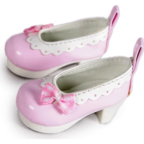 [wamami] 123# Pink 1/6 SD AOD DOD BJD Dollfie Mid Heeled Bowite Synthetic Leather Shoes