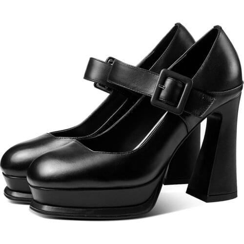 Spring/Summer 2021 Fashion Shoes Women Chunky Heels Platform Pumps Ladies Genuine Leather/Suede Designer Shoes Black High Heels