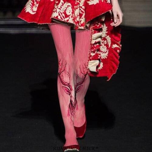 Deer Head Plum Printing Pantyhose Autumn And Winter Women Fashion Socks