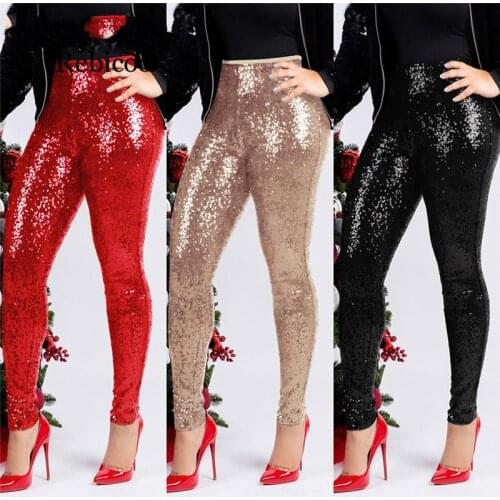 Glitter Sequin Sexy Skinny Pants Women Trousers Push Up High Waist Black Pants Female Winter Club Pencil Bodycon Pants