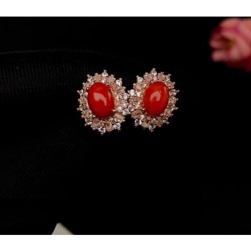 KJJEAXCMY boutique jewels 925 sterling silver inlaid natural red coral gemstone female earrings ring set support detection of ne