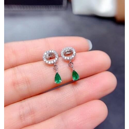 Elegant classic circle water drop natural green Emerald drop earrings Natural gemstone earrings 925 silver women party jewelry