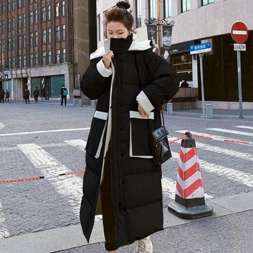 2021 Korean New Long Winter Down Cotton Coats Women Casual Loose Down Jacket Winter Thicken Warm Cotton Overcoat Hooded Coat