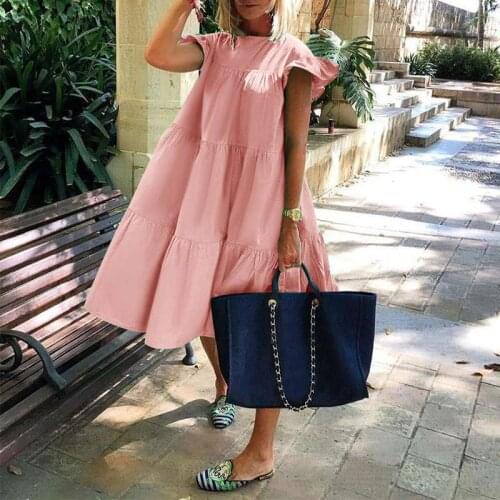Women Summer Dress 2021 Casual Loose Short Sleeve Party Dresses Sweet O Neck Ruffled A Line Female Robe Vestidos Dress Plus Size