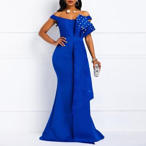 Party Queen Evening Long Dress Elegant Blue Floor Length Off Shoulder Dinner Formal Robe Women Plus Size Bodycon Mermaid Dresses