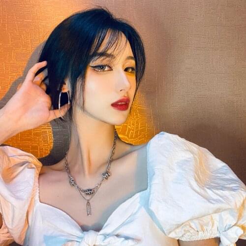 Women jewelry geometric double chain tag clavicle chain 2021 new fashion temperament necklace Jewelry on the neck